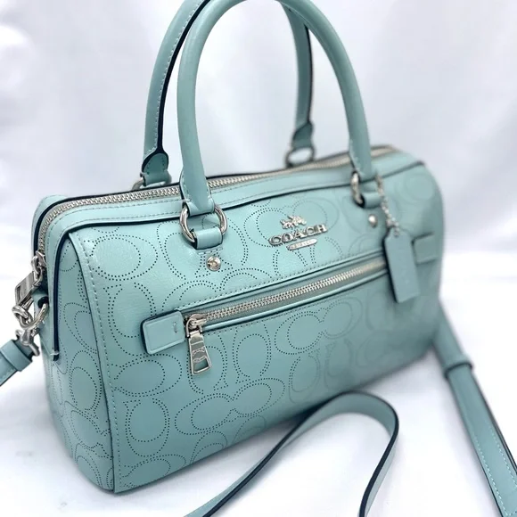 COACH Signature Perforated Leather Rowan Satchel Bag